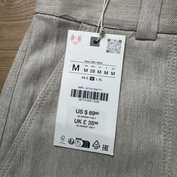 NWT Zara Women’s Straight Leg Pants Light Beige Workwear Style Size M 28 - Picture 3 of 9